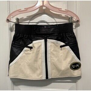 Waydamin | Sports Moto  Zip Up Faux Leather Mini Skirt with Faux Pockets- Small